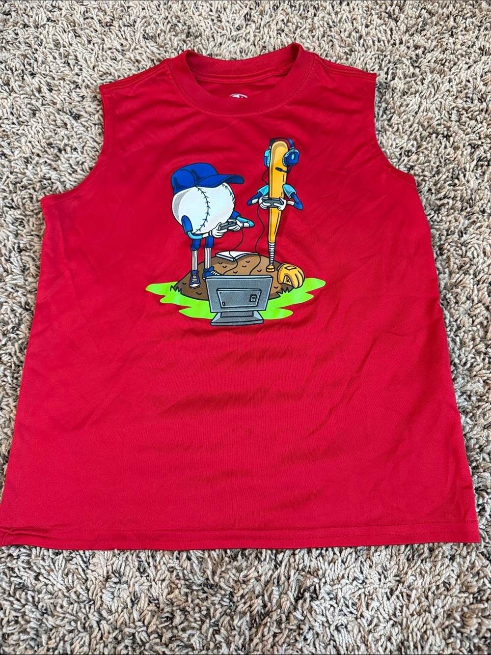 Athletic Works Red Boys Baseball Graphic Tank with Blue and Yellow Accents